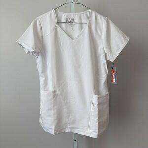 Barco Unify Scrubs sz S White V Neck Scrub Top Short Sleeve NWT